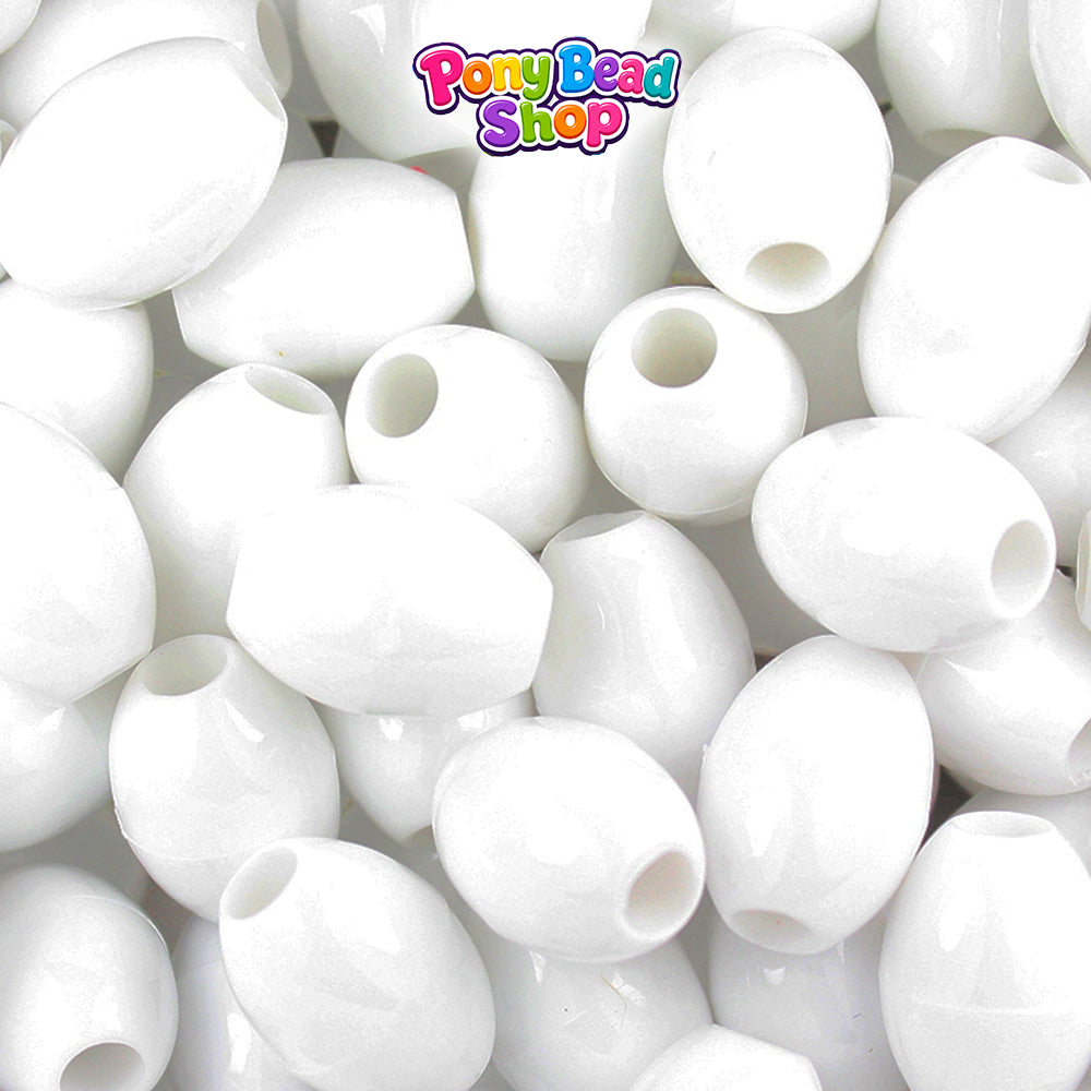 White Opaque 14mm Oval Plastic Pony Beads (200pcs)