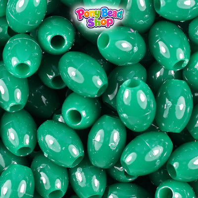 Agate Green Opaque 14mm Oval Plastic Pony Beads (200pcs)