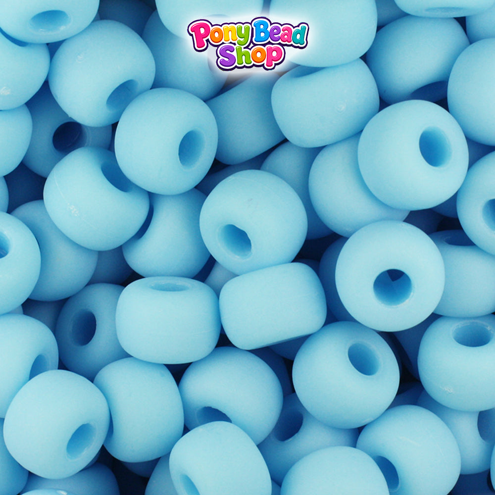 Baby Blue Matte 11mm Large Barrel Plastic Pony Beads (250pcs)