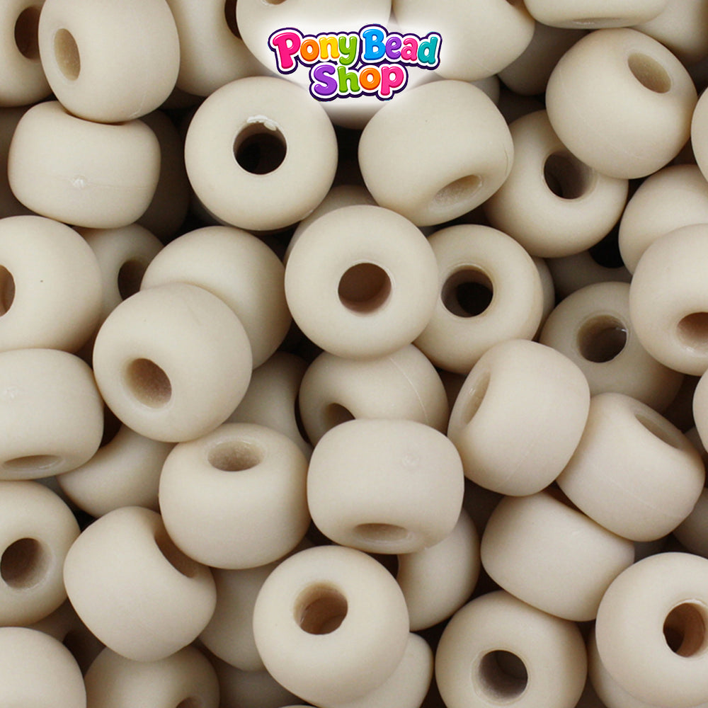 Dark Ivory Matte 11mm Large Barrel Plastic Pony Beads (250pcs)