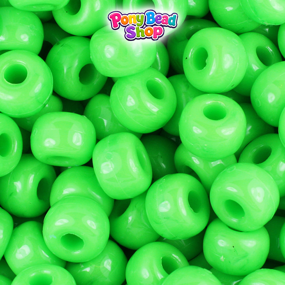 Lime Opaque 11mm Large Barrel Plastic Pony Beads (250pcs)