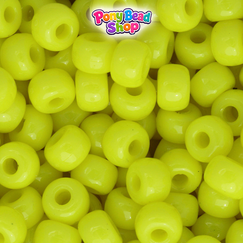 Lemon Neon Bright 11mm Large Barrel Plastic Pony Beads (250pcs)
