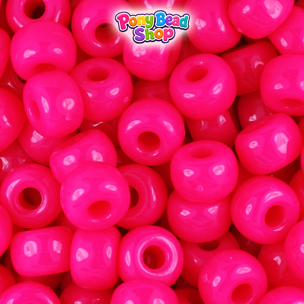 Magenta Neon Bright 11mm Large Barrel Plastic Pony Beads (250pcs)