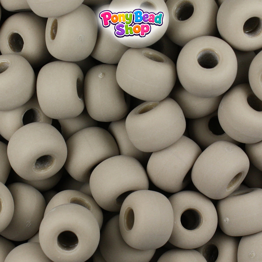 Khaki Matte 11mm Large Barrel Plastic Pony Beads (250pcs)