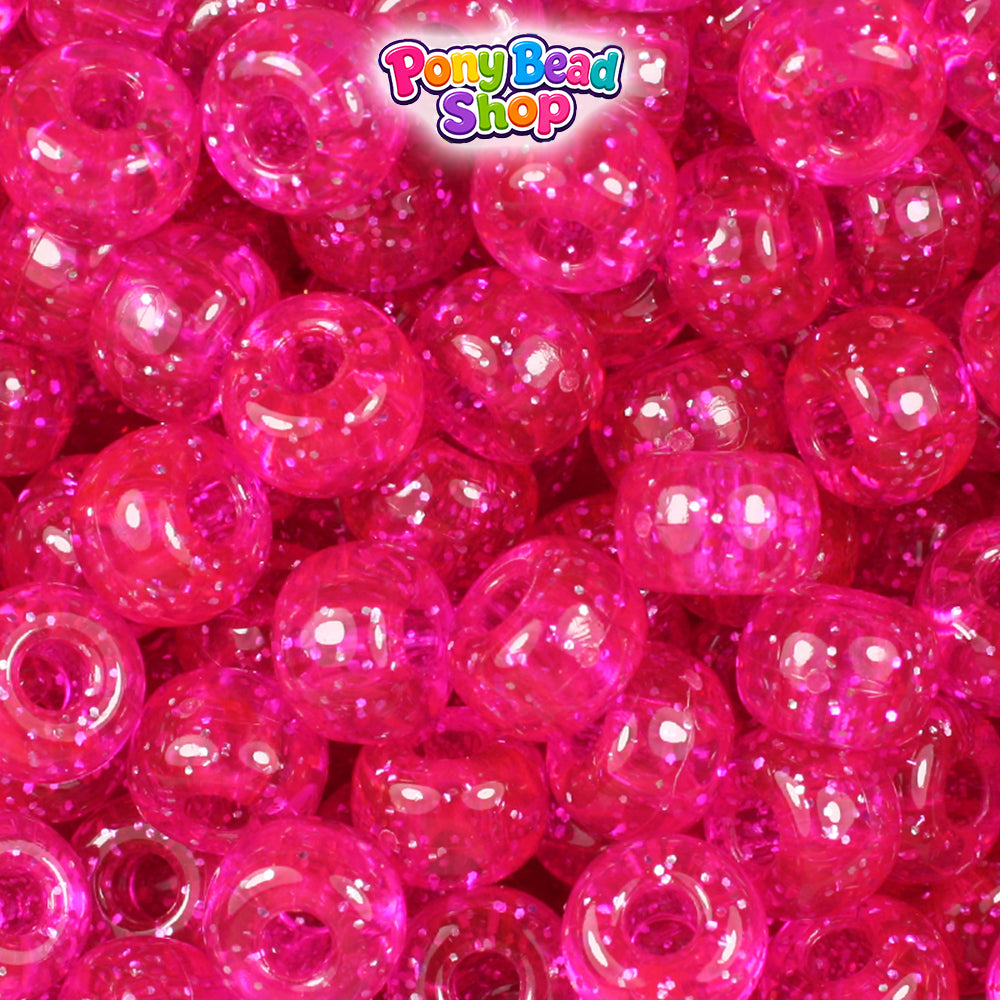 Bright Pink Sparkle 11mm Large Barrel Plastic Pony Beads (250pcs)
