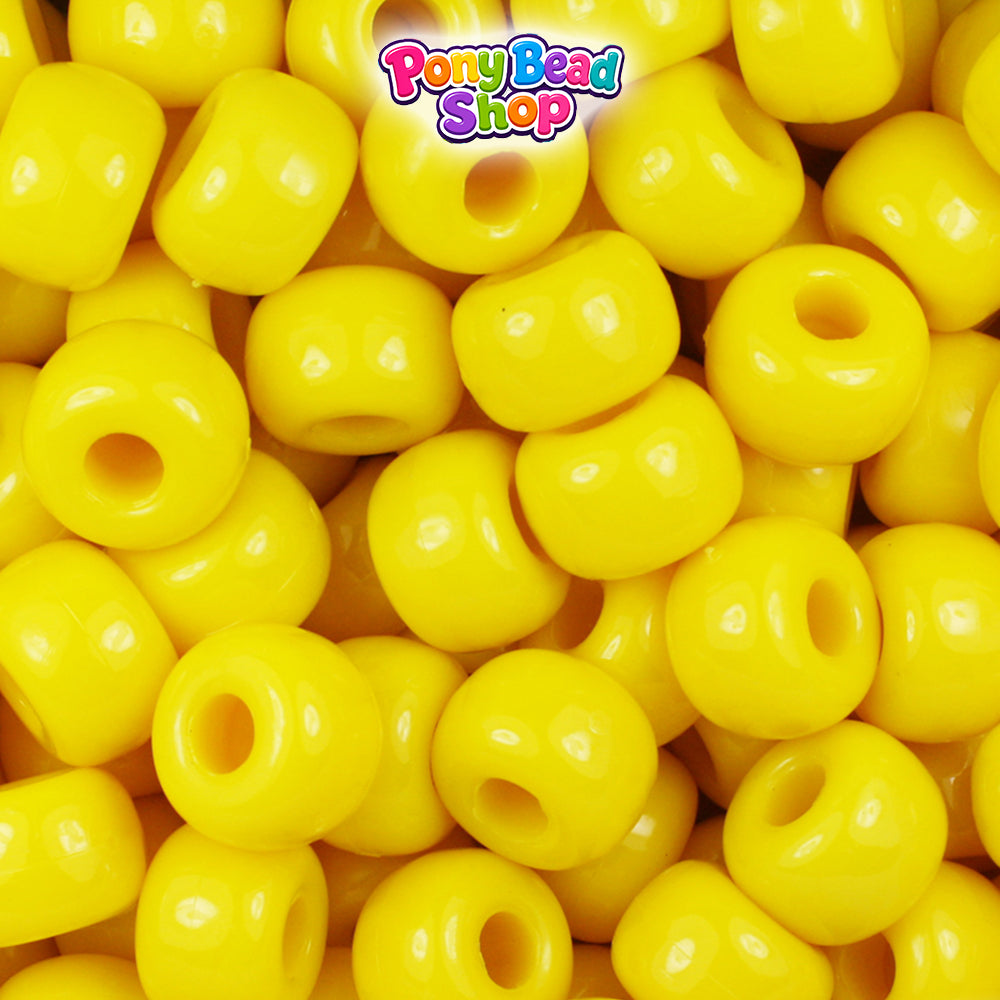 Bright Yellow Opaque 11mm Large Barrel Plastic Pony Beads (250pcs)