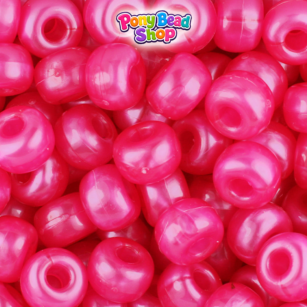 Hot Pink Pearl 11mm Large Barrel Plastic Pony Beads (250pcs)
