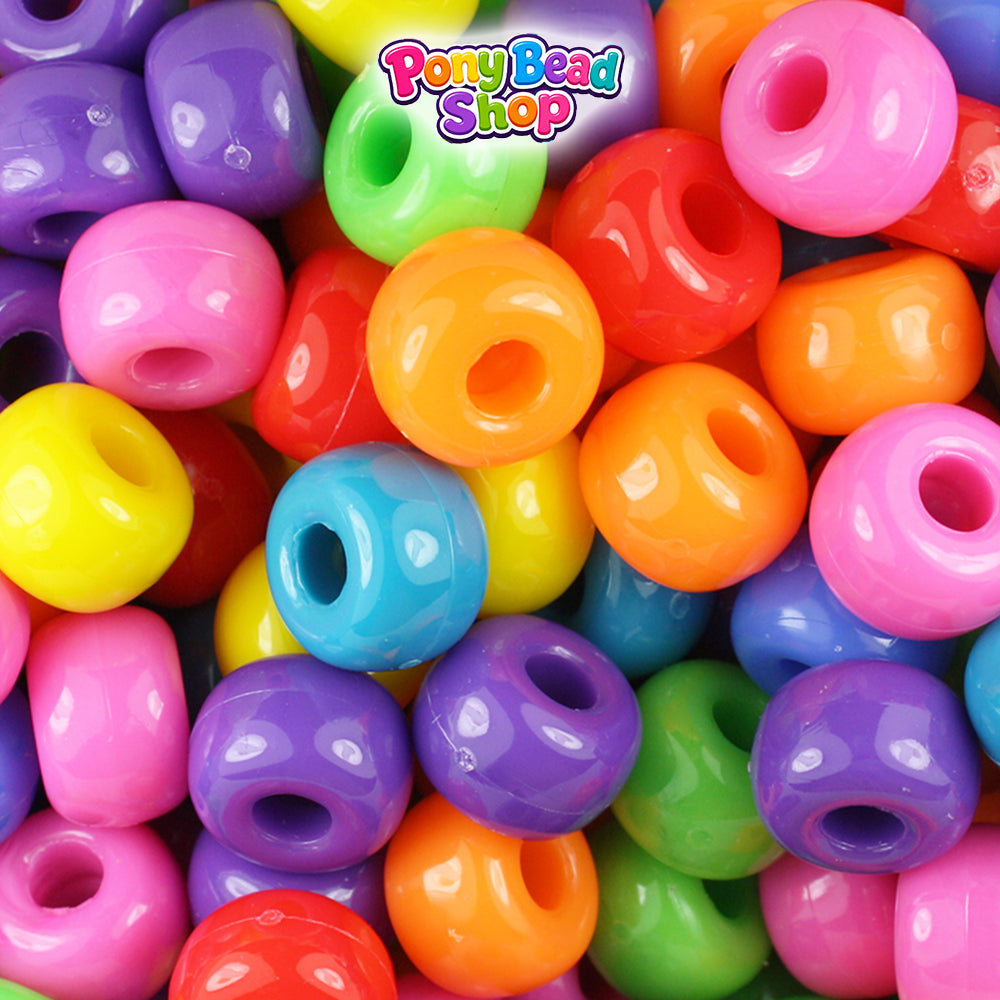 Circus Opaque Mix 11mm Large Barrel Plastic Pony Beads (250pcs)