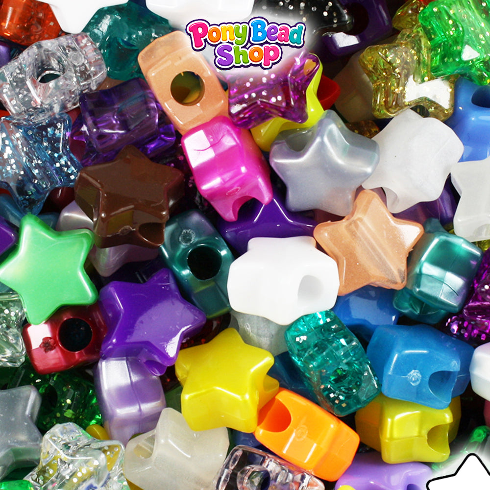 Randomly Mixed 13mm Star Plastic Pony Beads (250pcs)