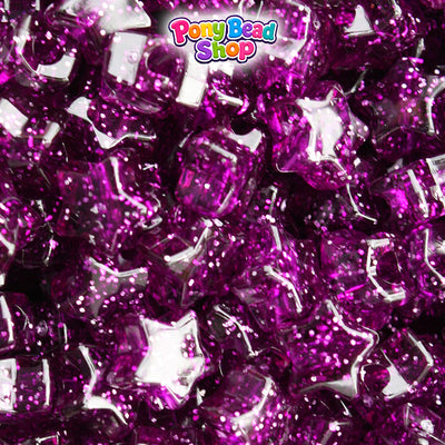 Dark Amethyst Sparkle 13mm Star Plastic Pony Beads (250pcs)