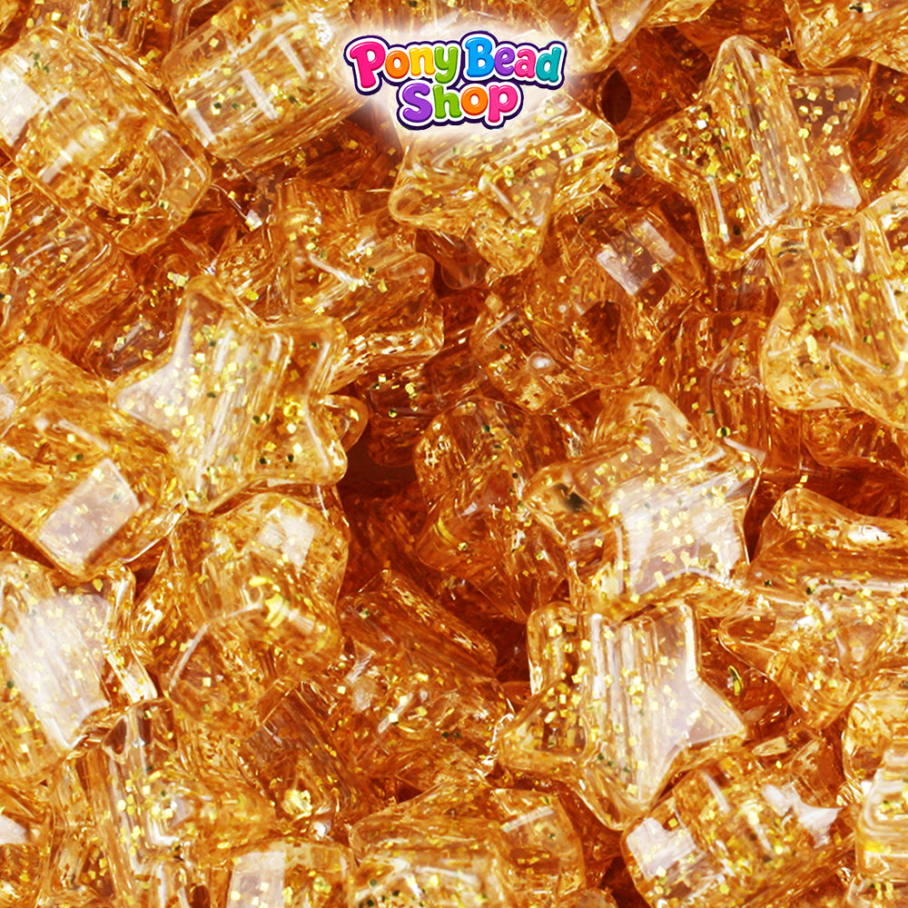 Gold Sparkle 13mm Star Plastic Pony Beads (250pcs)