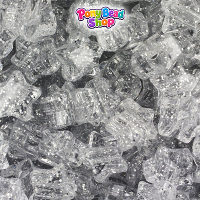 Silver Sparkle 13mm Star Plastic Pony Beads (250pcs)