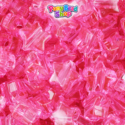 Pink Transparent 13mm Star Plastic Pony Beads (250pcs)