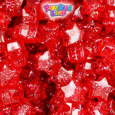 Ruby Sparkle 13mm Star Plastic Pony Beads (250pcs)