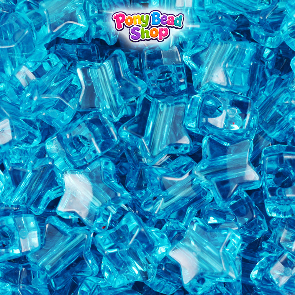 Turquoise Transparent 13mm Star Plastic Pony Beads (250pcs)