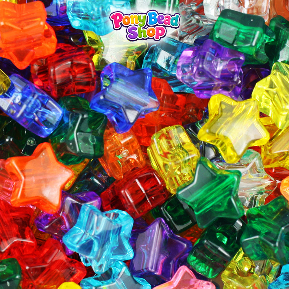 Transparent Mix 13mm Star Plastic Pony Beads (250pcs)