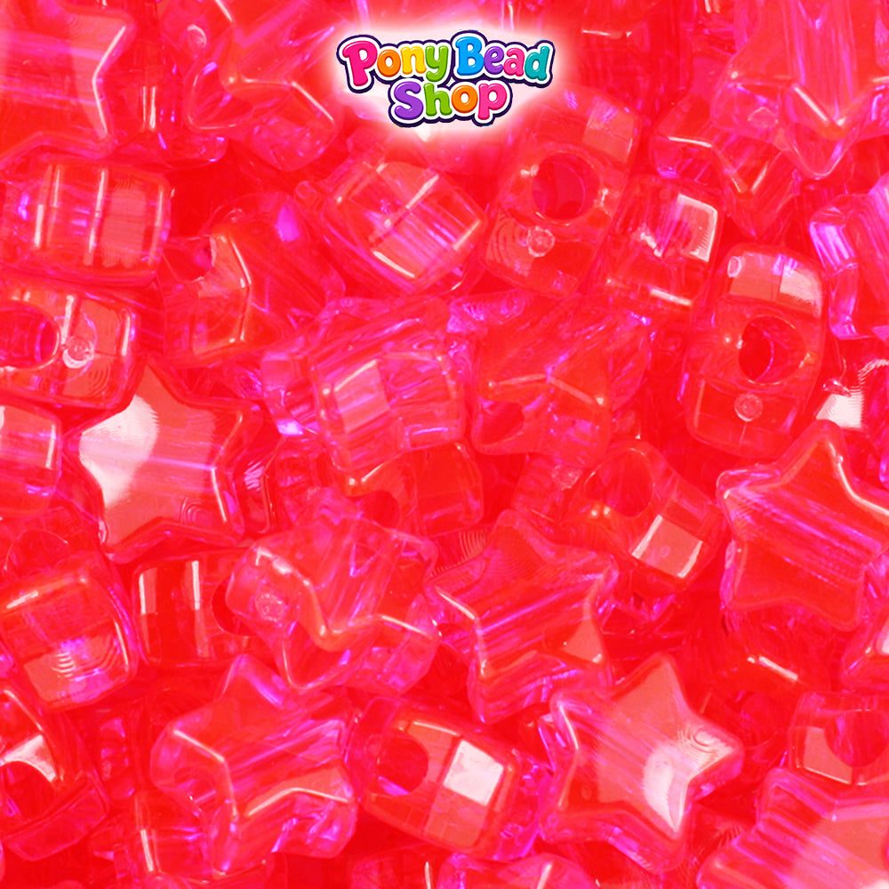 Hot Pink Transparent 13mm Star Plastic Pony Beads (250pcs)