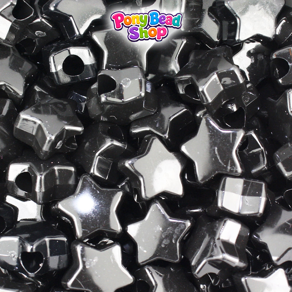 Black Opaque 13mm Star Plastic Pony Beads (250pcs)