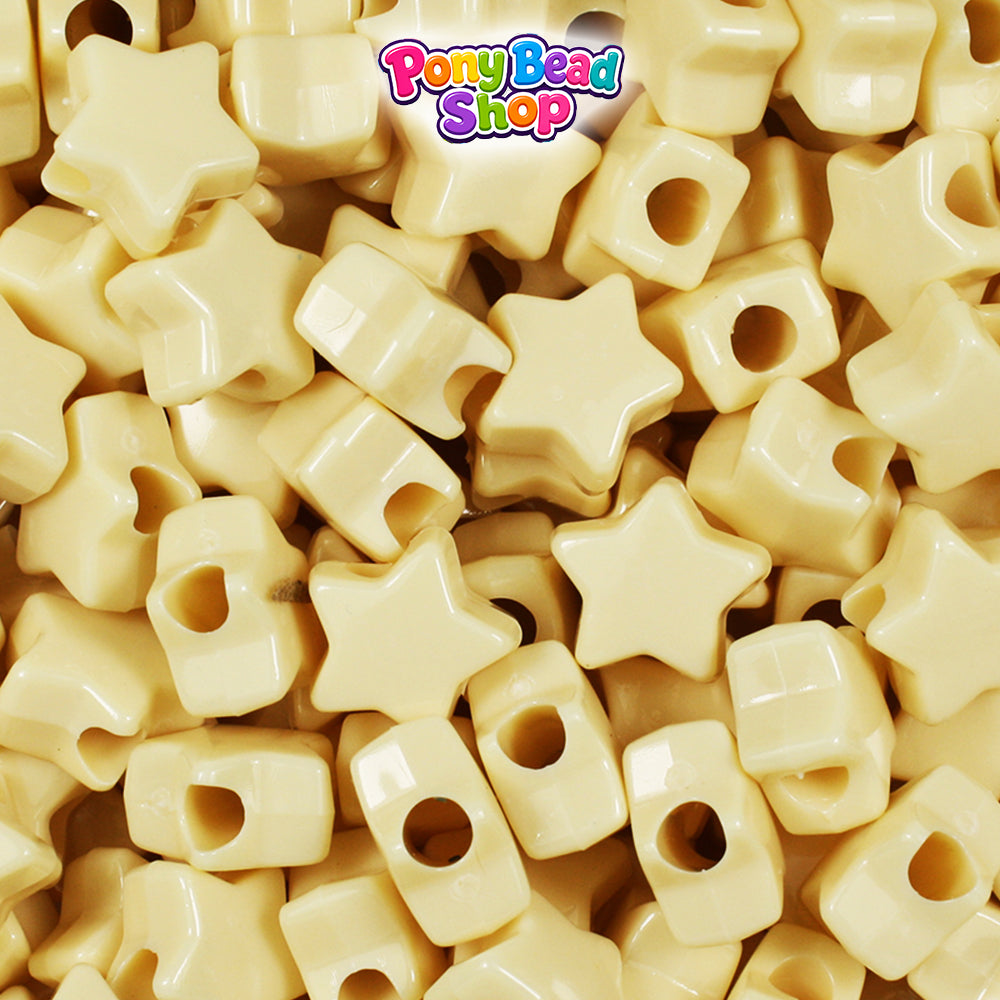 Ivory Opaque 13mm Star Plastic Pony Beads (250pcs)