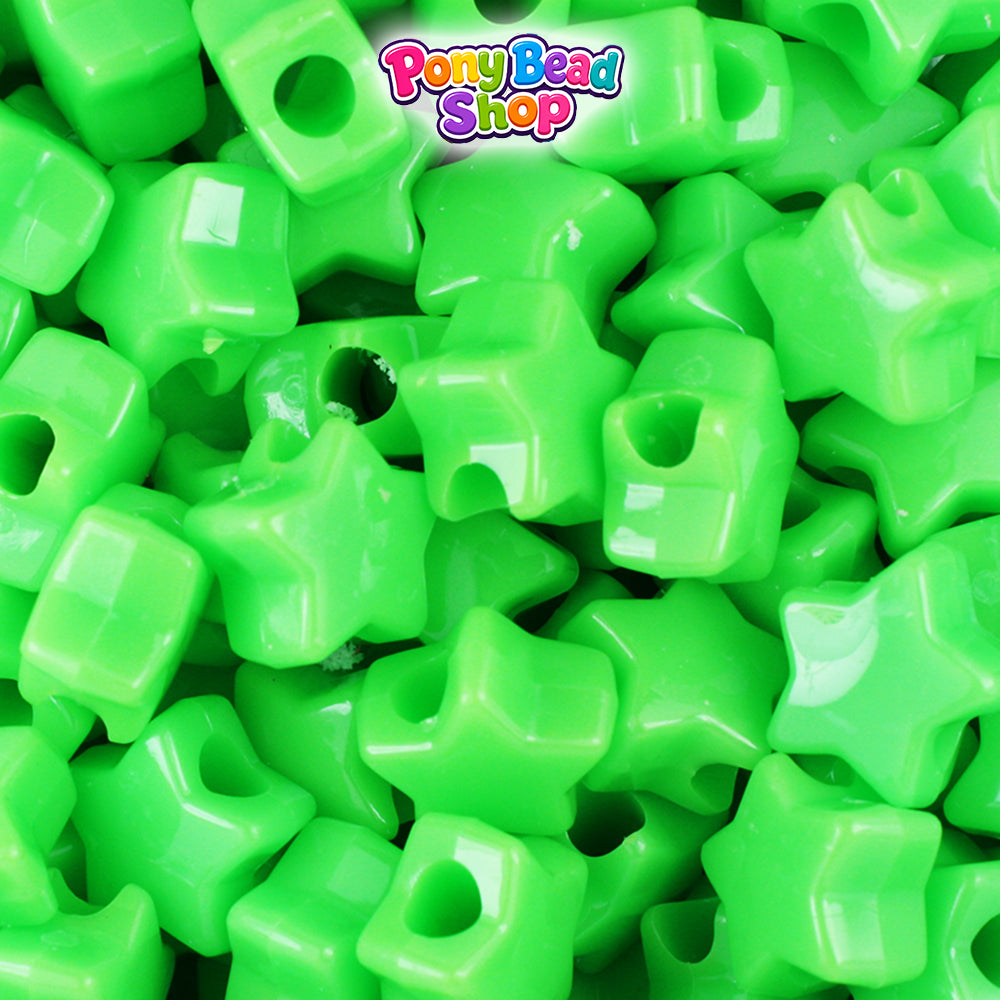 Lime Opaque 13mm Star Plastic Pony Beads (250pcs)