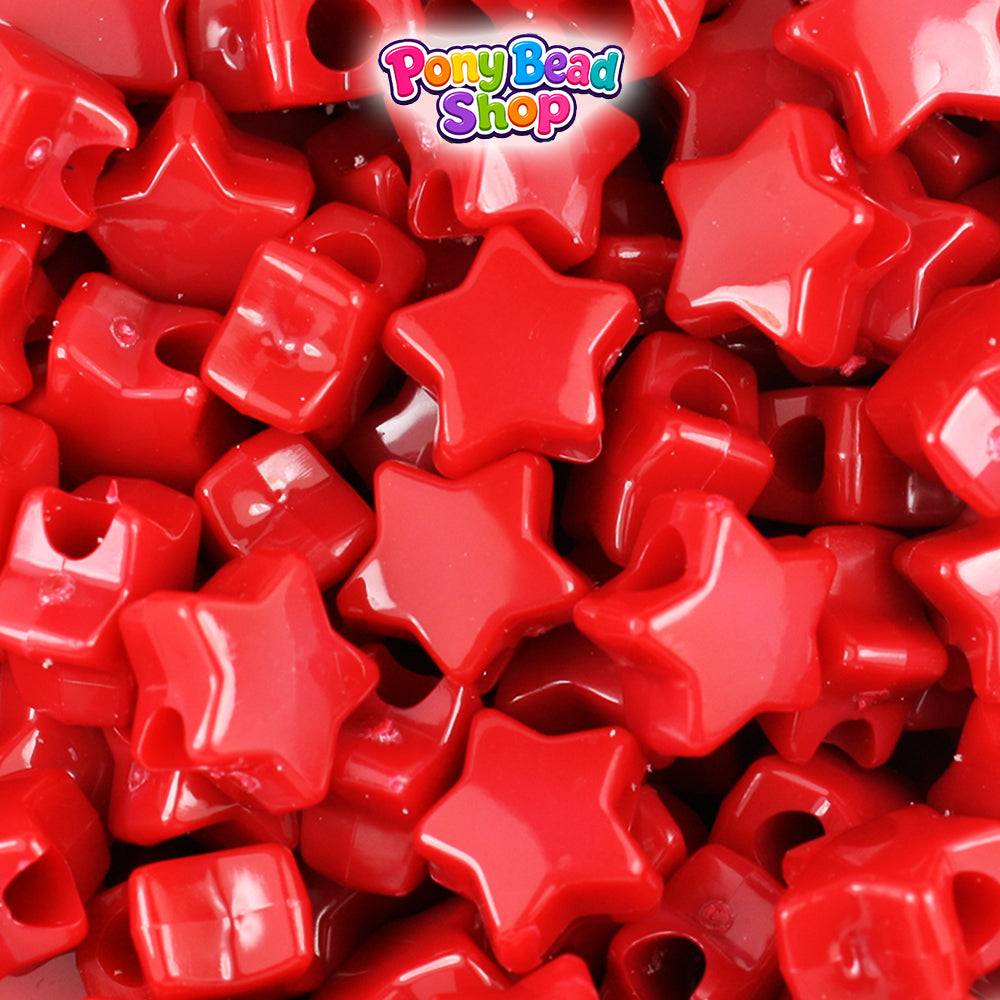 Red Opaque 13mm Star Plastic Pony Beads (250pcs)