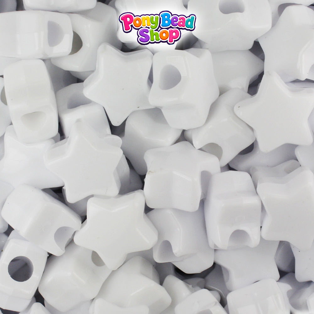 White Opaque 13mm Star Plastic Pony Beads (250pcs)