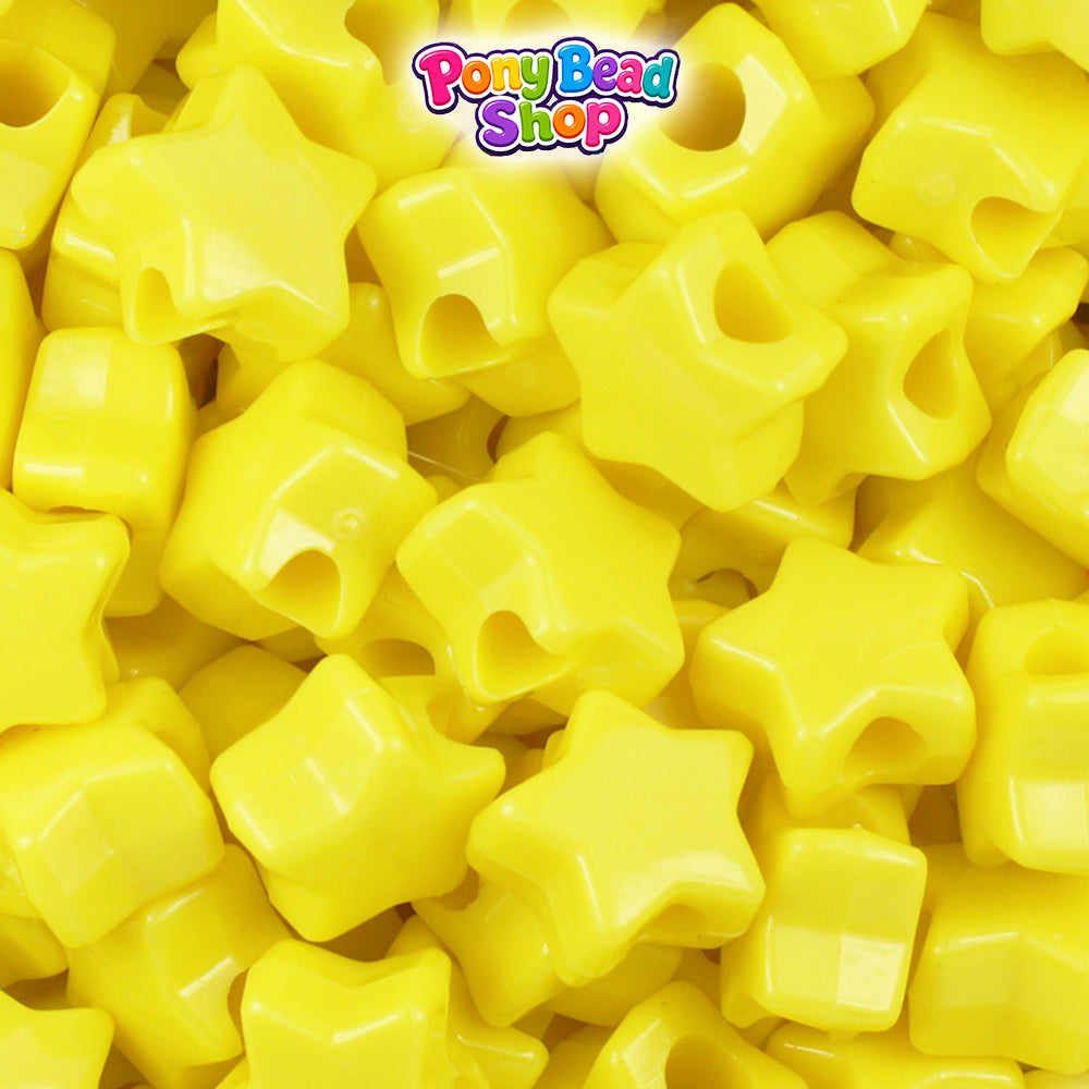 Yellow Opaque 13mm Star Plastic Pony Beads (250pcs)