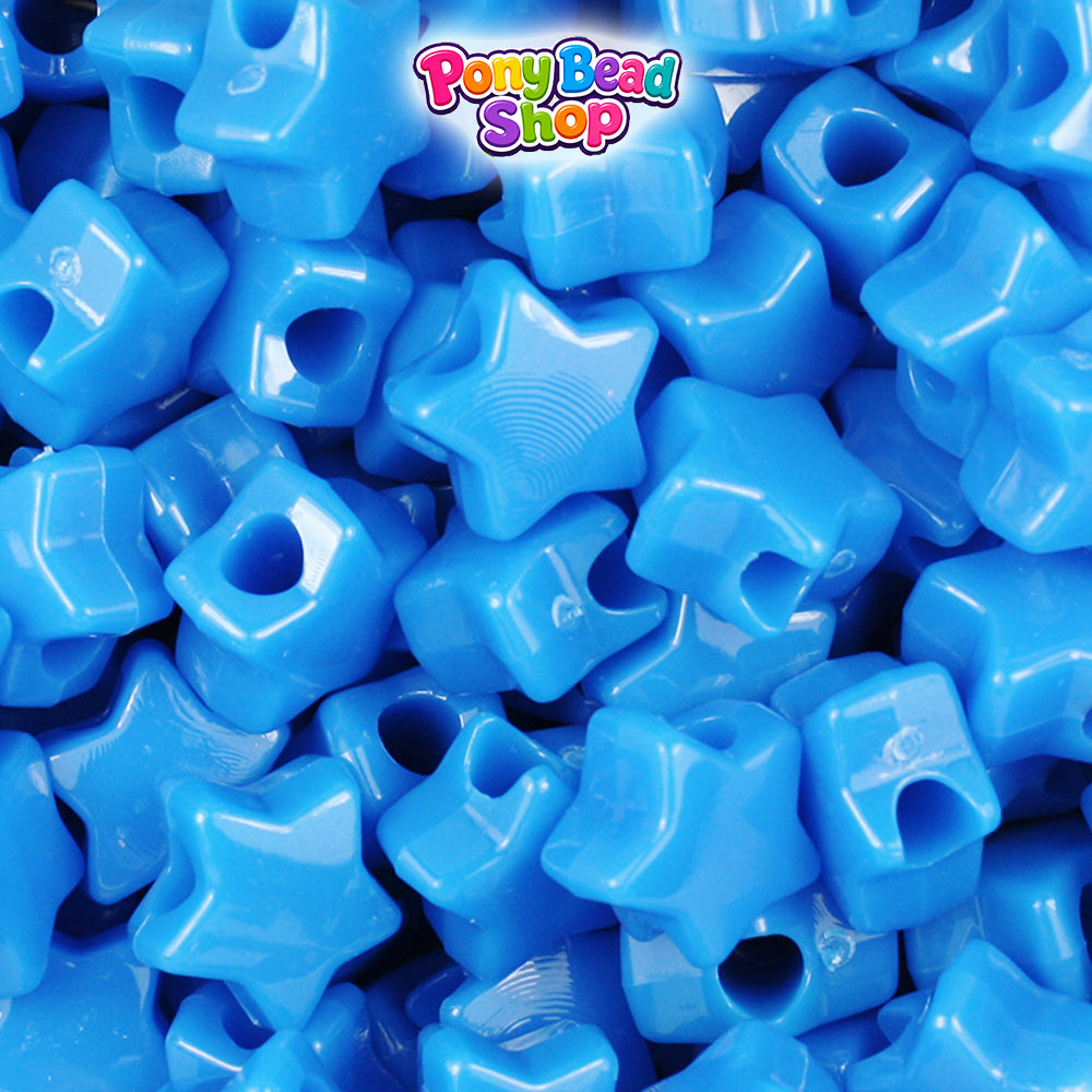 True Blue Neon Bright 13mm Star Plastic Pony Beads (250pcs)