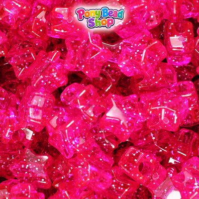 Bright Pink Sparkle 13mm Star Plastic Pony Beads (250pcs)