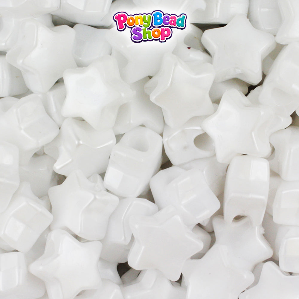 White Pearl 13mm Star Plastic Pony Beads (250pcs)