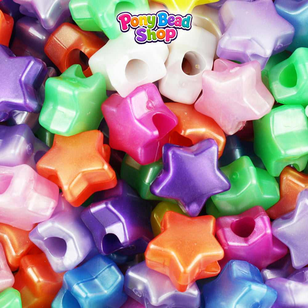 Pearl Mix 13mm Star Plastic Pony Beads (250pcs)