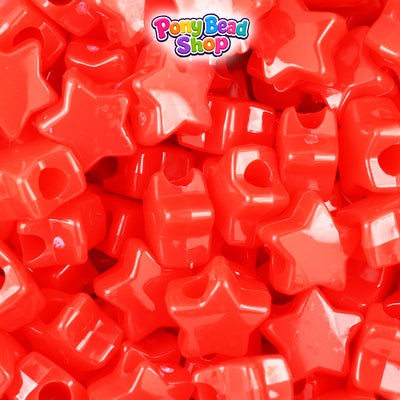 Bright Red Opaque 13mm Star Plastic Pony Beads (250pcs)