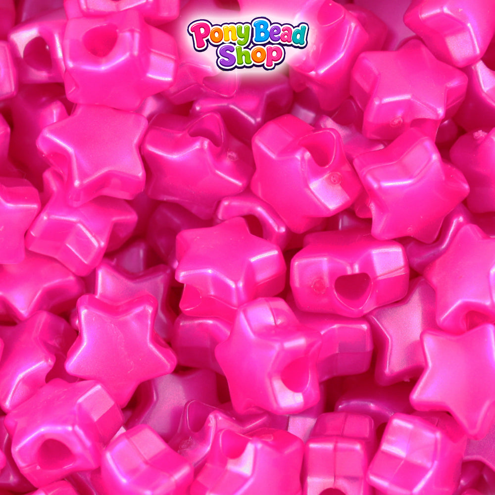Hot Pink Pearl 13mm Star Plastic Pony Beads (250pcs)