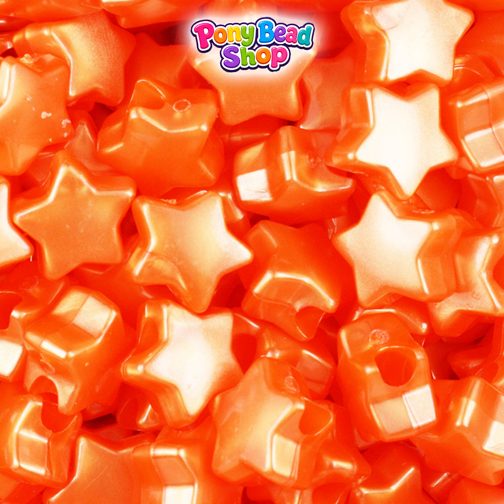Orange Pearl 13mm Star Plastic Pony Beads (250pcs)