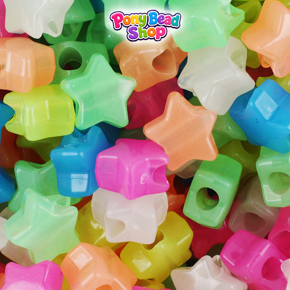 Glow Mix 13mm Star Plastic Pony Beads (250pcs)