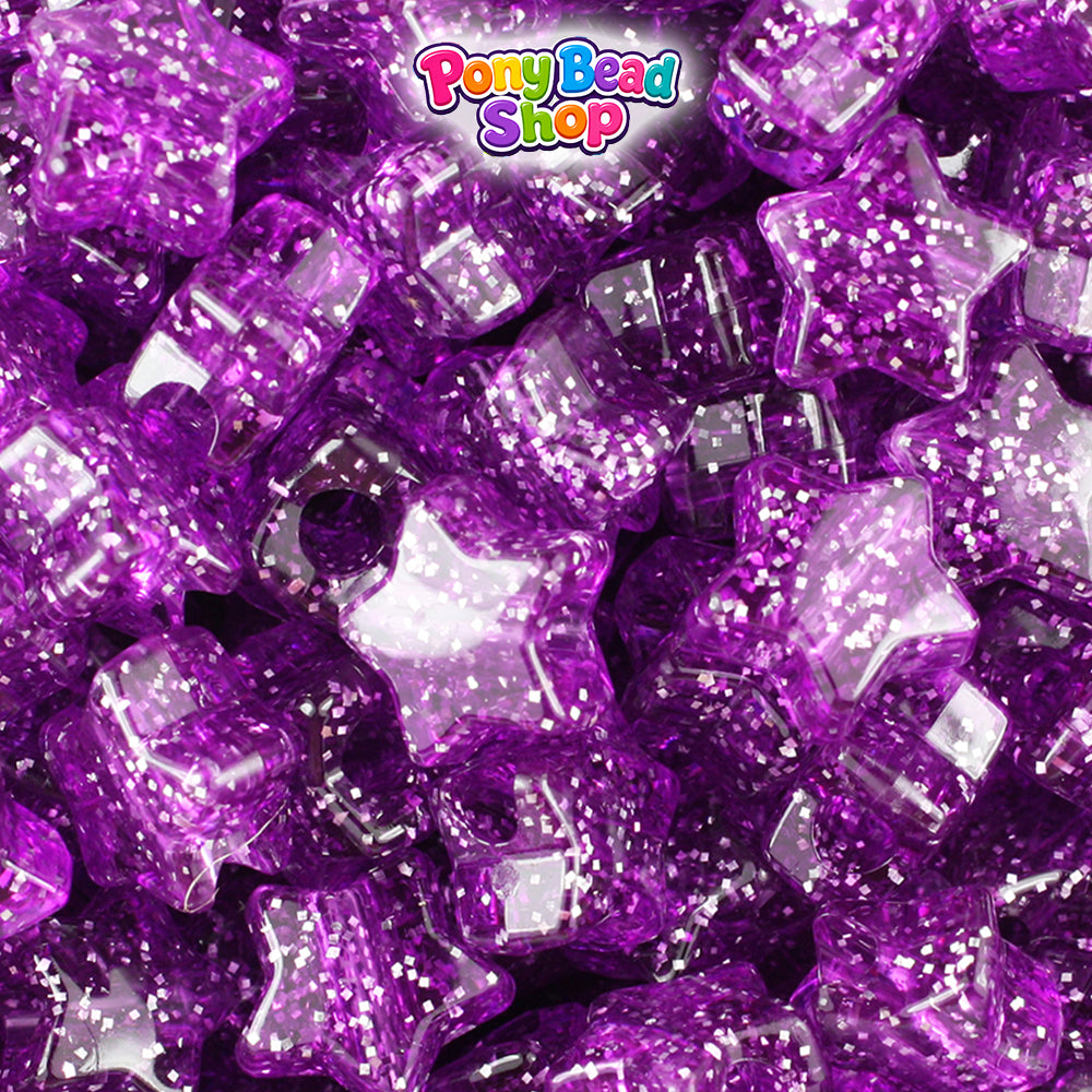 Lilac Sparkle 13mm Star Plastic Pony Beads (250pcs)
