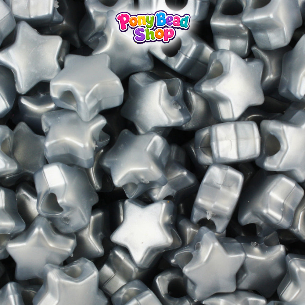 Grey Pearl 13mm Star Plastic Pony Beads (250pcs)