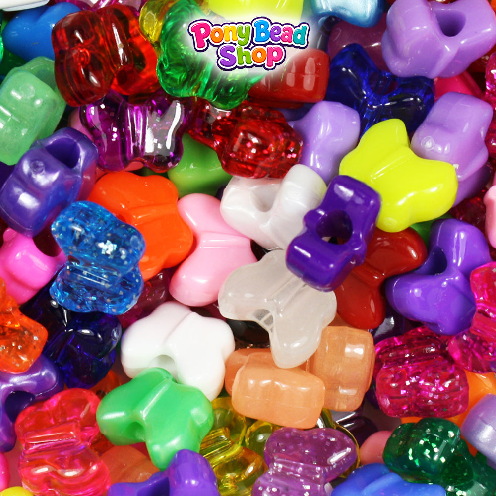 Randomly Mixed 13mm Butterfly Plastic Pony Beads (250pcs)