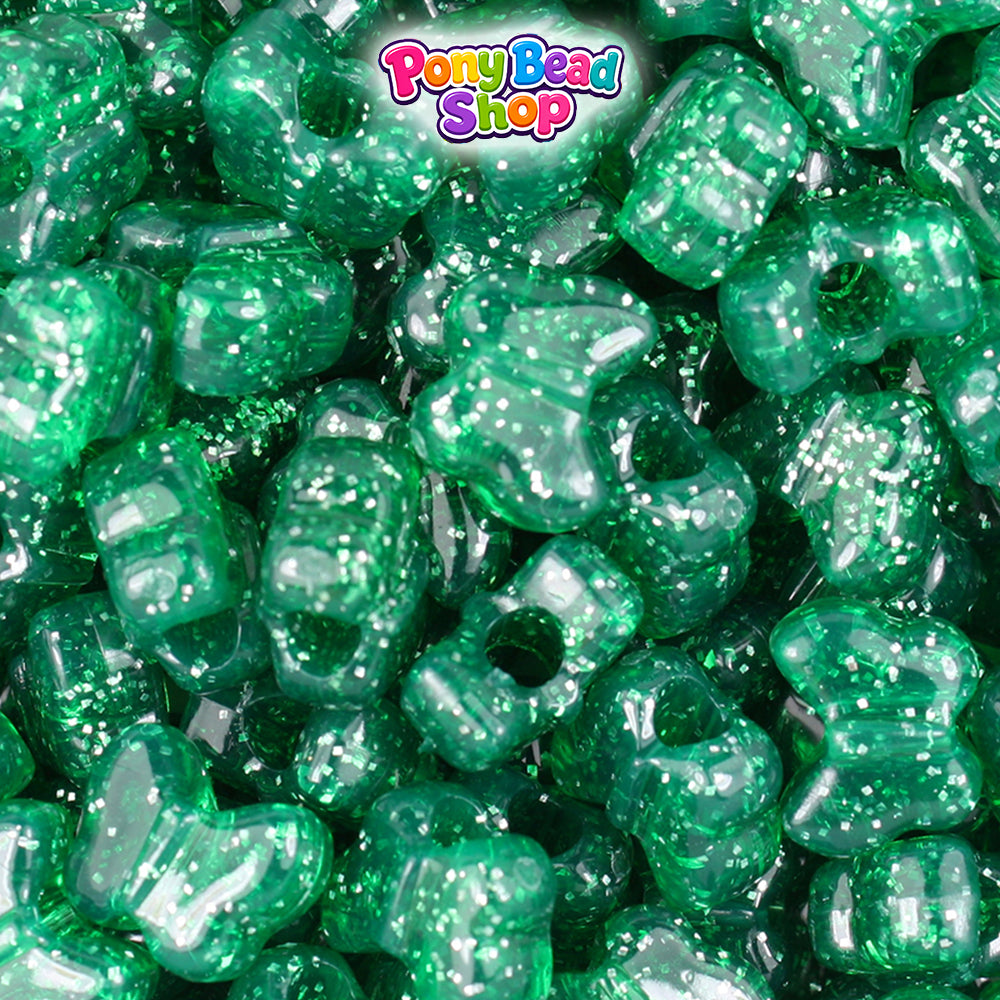 Emerald Sparkle 13mm Butterfly Plastic Pony Beads (250pcs)