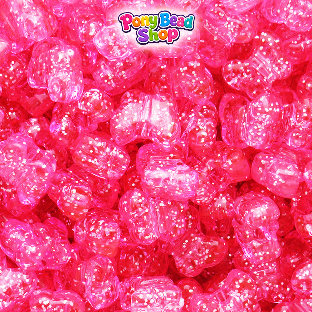 Pink Sparkle 13mm Butterfly Plastic Pony Beads (250pcs)
