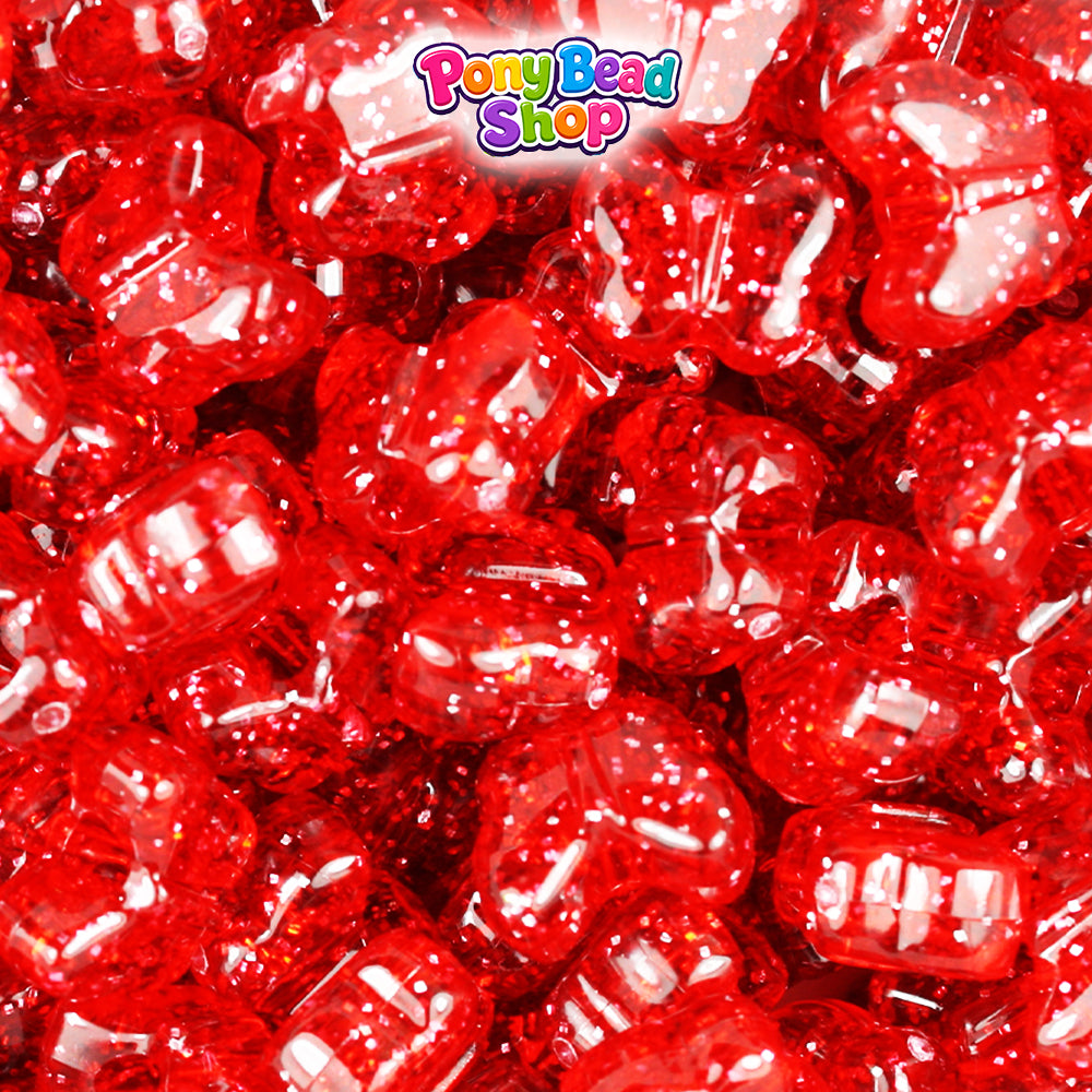 Ruby Sparkle 13mm Butterfly Plastic Pony Beads (250pcs)