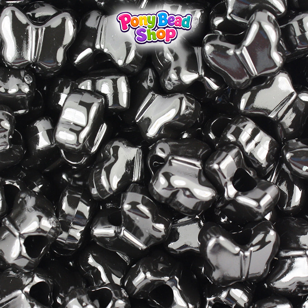 Black Opaque 13mm Butterfly Plastic Pony Beads (250pcs)