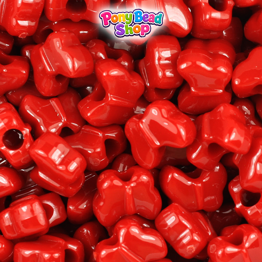 Red Opaque 13mm Butterfly Plastic Pony Beads (250pcs)