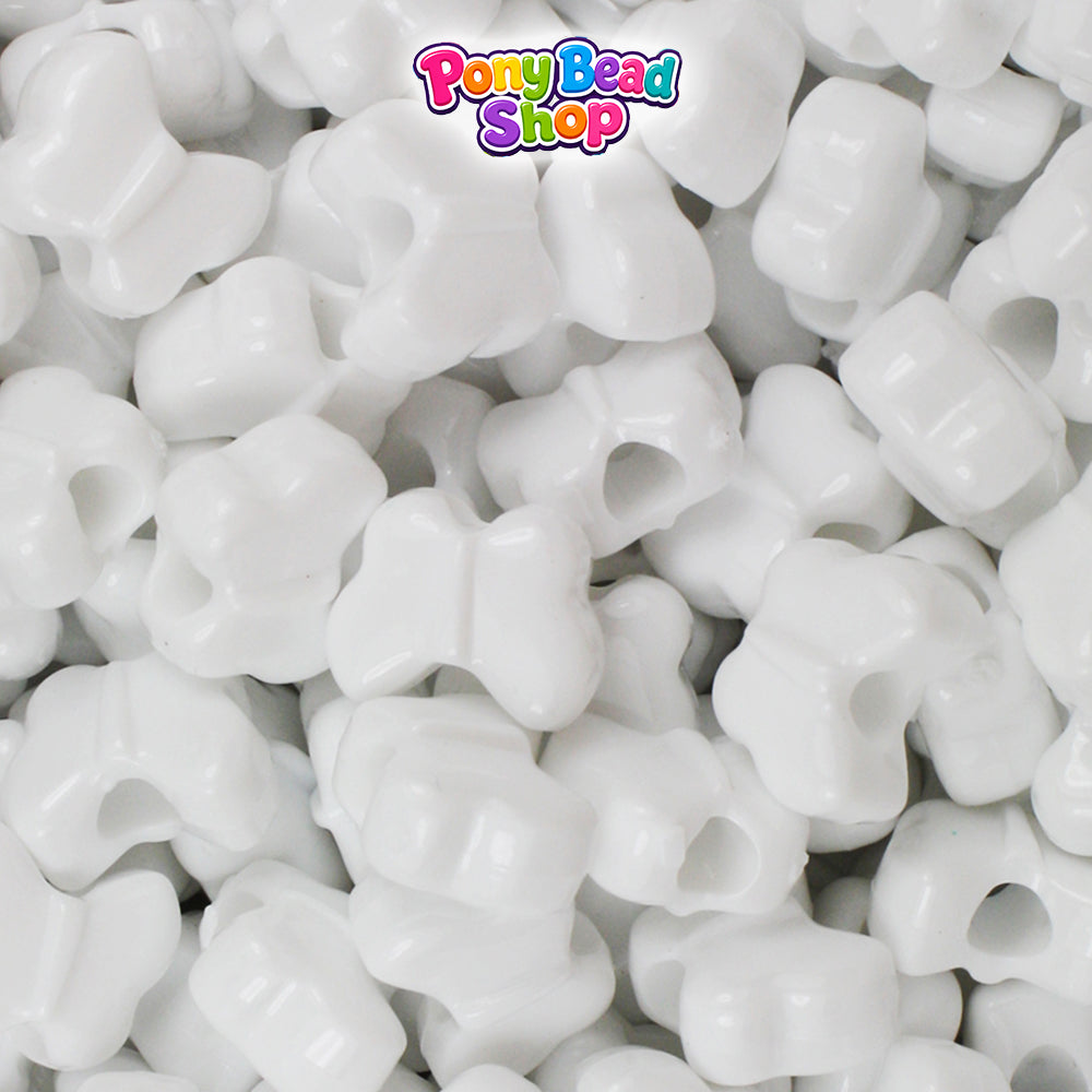 White Opaque 13mm Butterfly Plastic Pony Beads (250pcs)