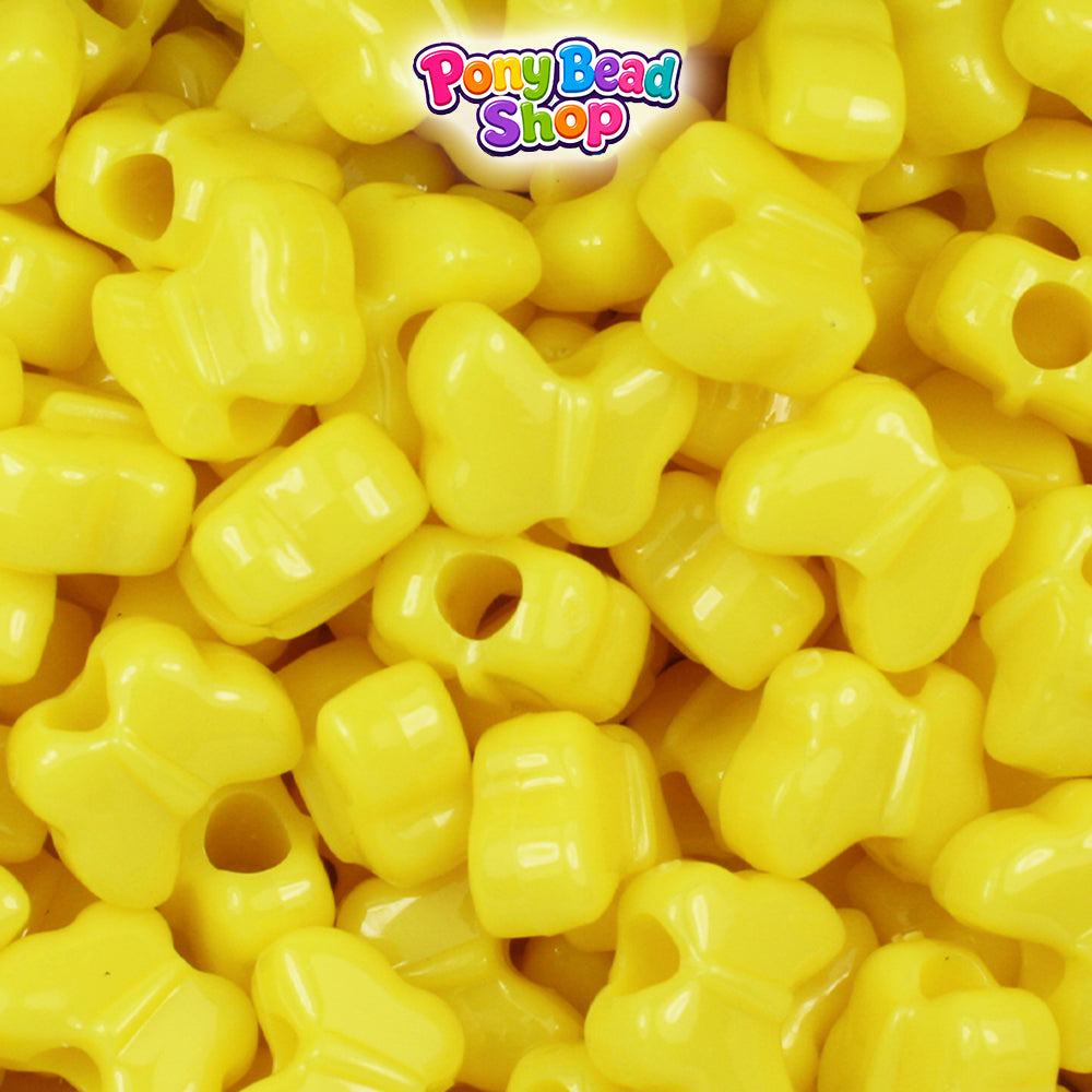 Yellow Opaque 13mm Butterfly Plastic Pony Beads (250pcs)