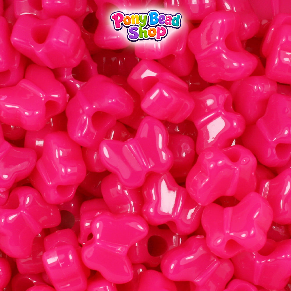 Magenta Neon Bright 13mm Butterfly Plastic Pony Beads (250pcs)