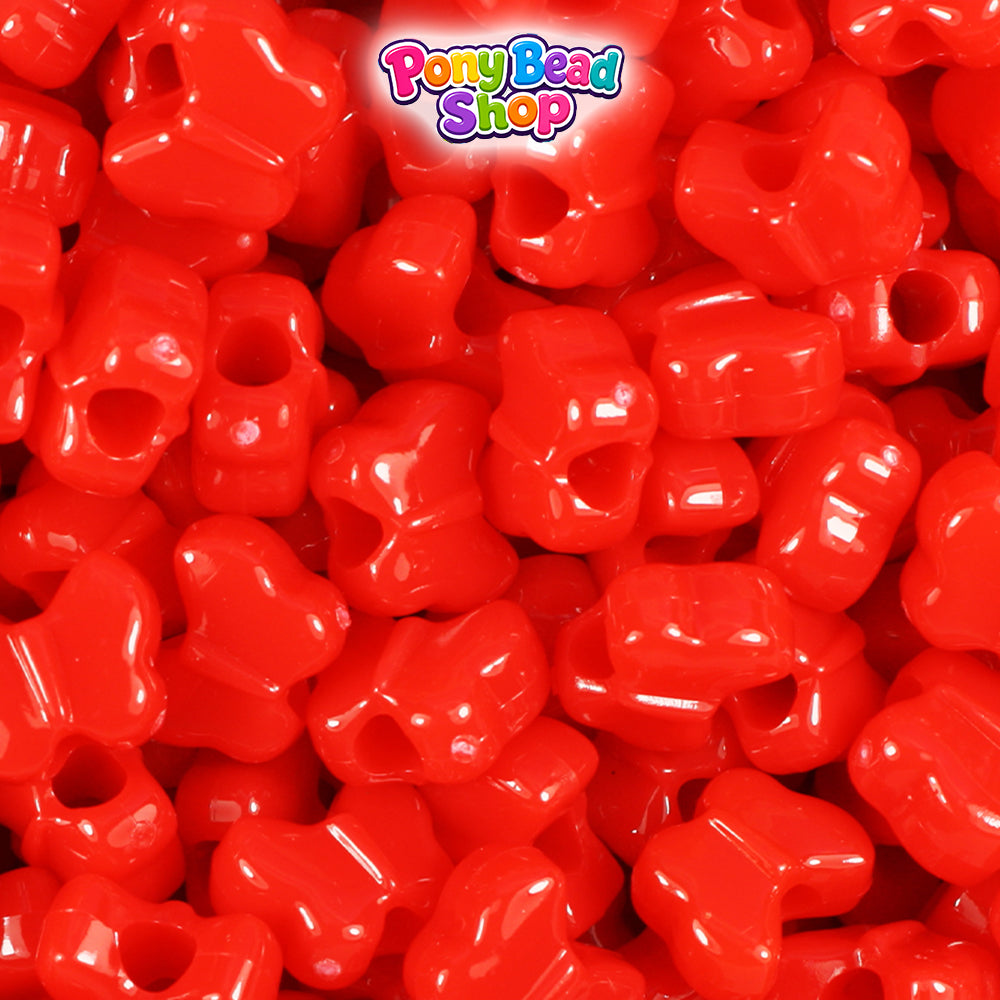 Bright Red Opaque 13mm Butterfly Plastic Pony Beads (250pcs)
