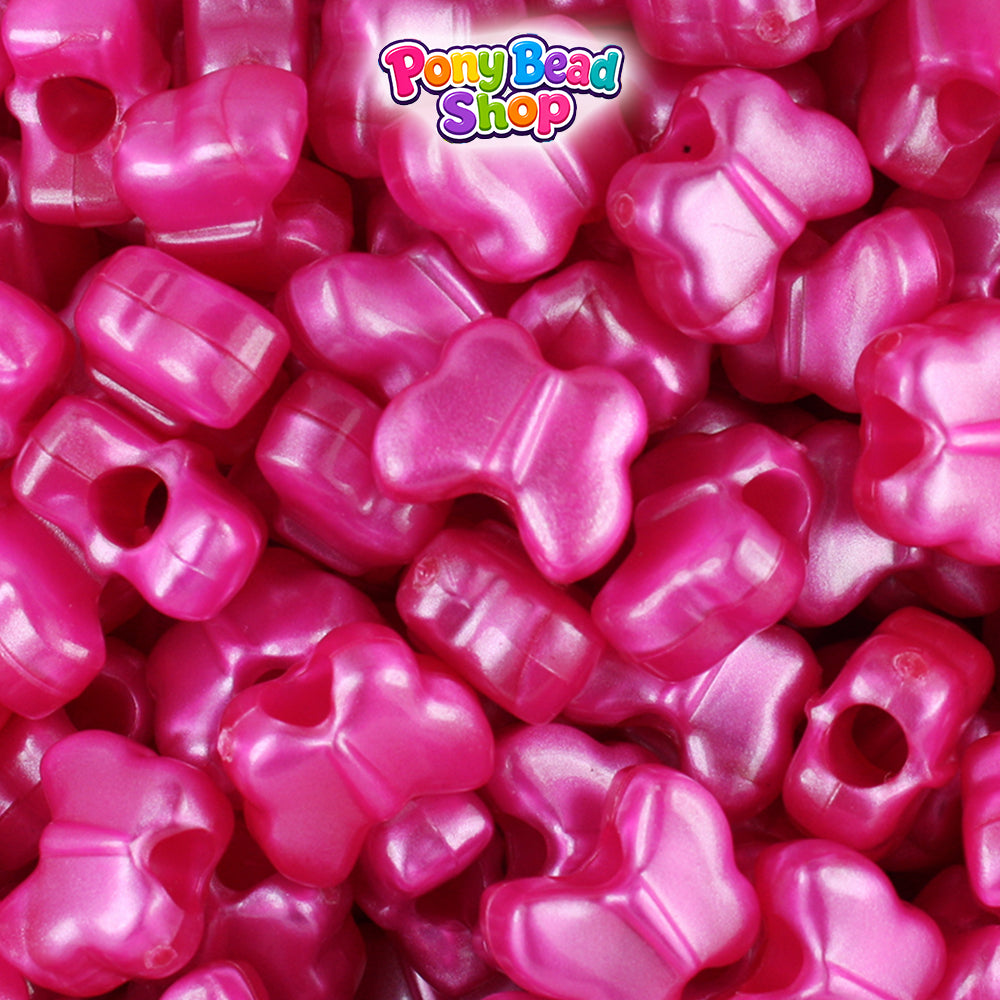 Hot Pink Pearl 13mm Butterfly Plastic Pony Beads (250pcs)