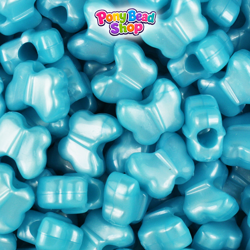 Light Blue Pearl 13mm Butterfly Plastic Pony Beads (250pcs)