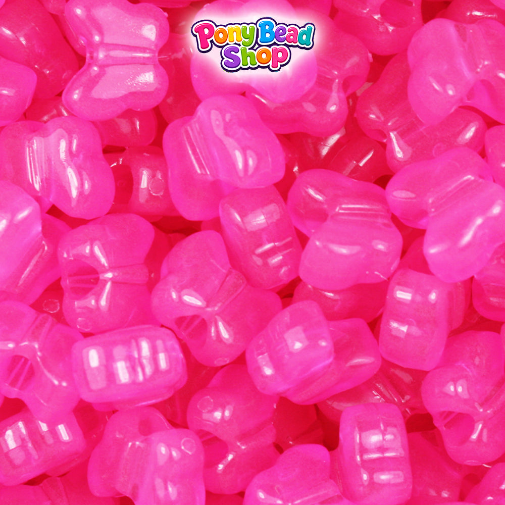 Pink Glow 13mm Butterfly Plastic Pony Beads (250pcs)